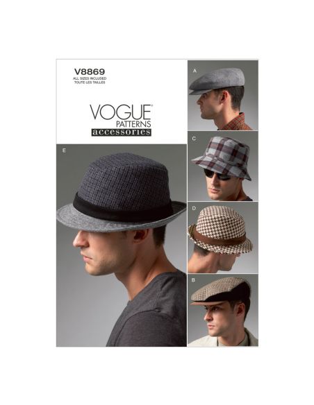Patron Vogue 8869 OS - Chapeaux homme : Trilby, Casquette et Bob