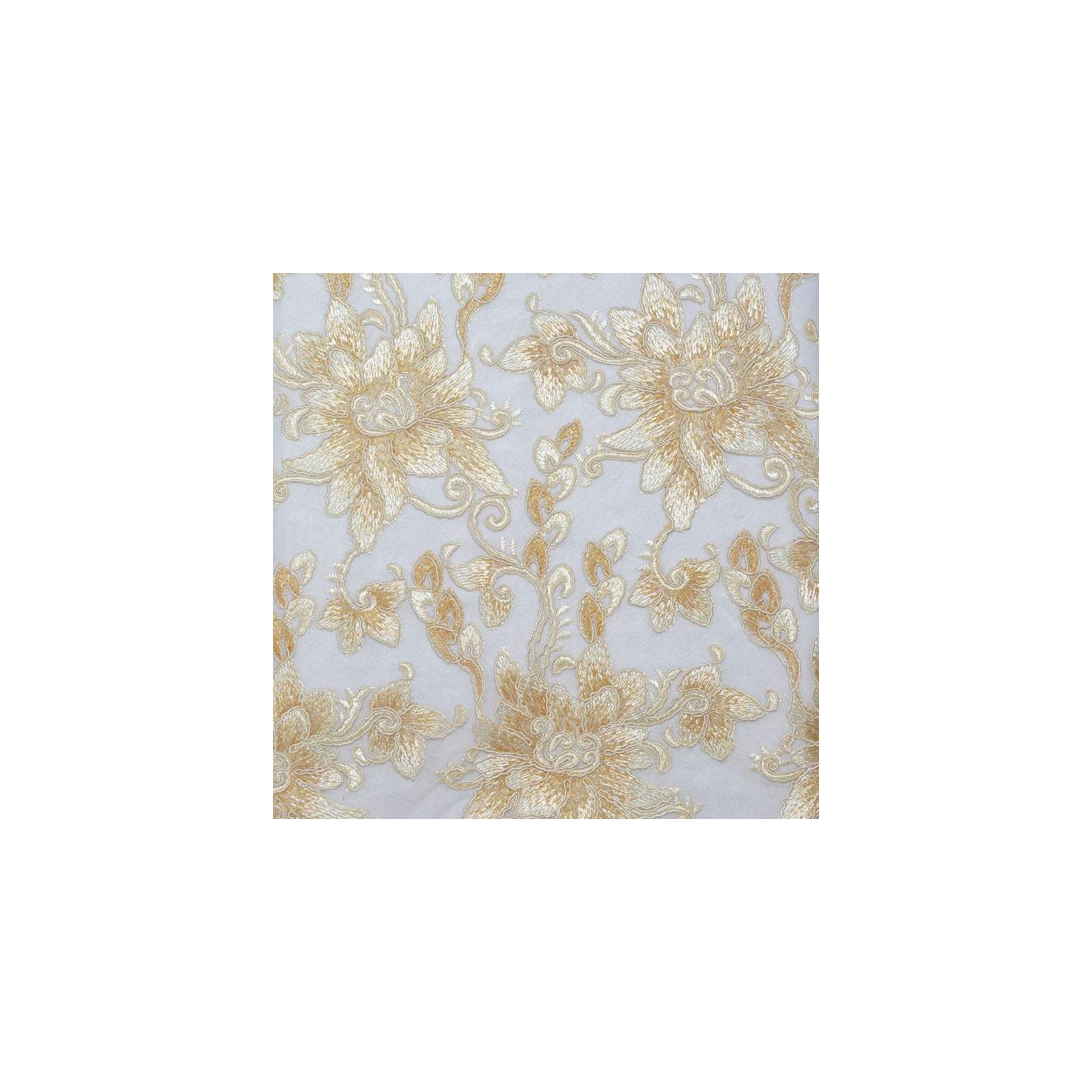 Tissu dentelle brodée et festonnée fleurs beiges
