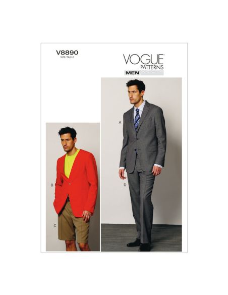 Patron Vogue 8890 MUU - Ensemble tailleur homme comprenant veste, short et pantalon
