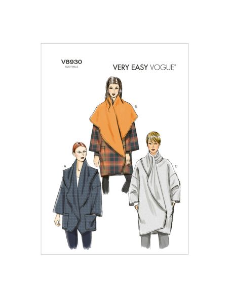 Patron Vogue 8930 ZZ - Manteau femme avec col large et renversé