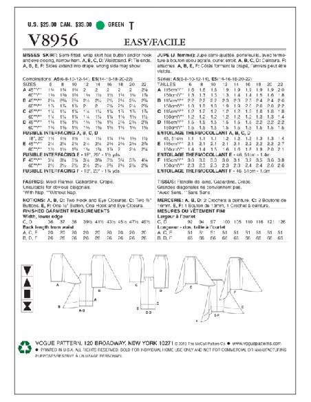 Patron Vogue 8956 A5 - Jupe portefeuille pour femme à pan asymétrique