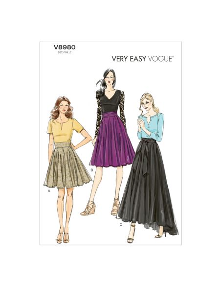 Patron Vogue 8980 E5 - Jupes plissées et évasées
