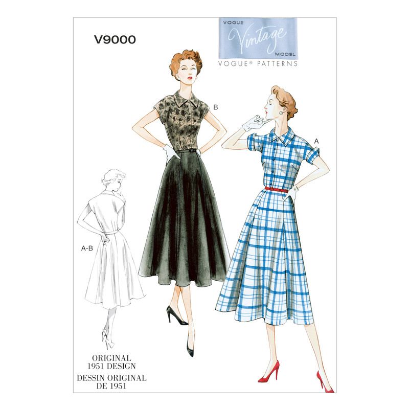 Patron Vogue 9000 B5 - Robe chemise boutonnée pour femme, style vintage