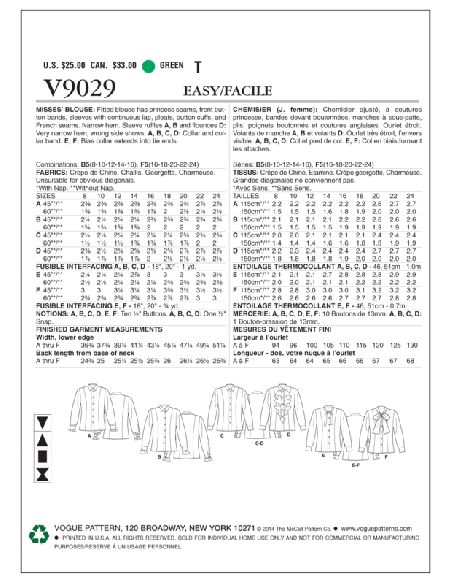 Patron Vogue 9029 F5 - Chemises femme