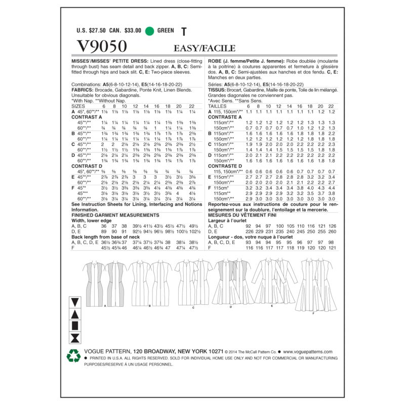 Patron Vogue 9050 E5 - Robe femme, style fourreau ou patineuse