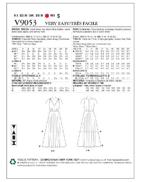Patron Vogue 9053 A5 - Robes femme maxi et mi-longue avec décolleté en V profond
