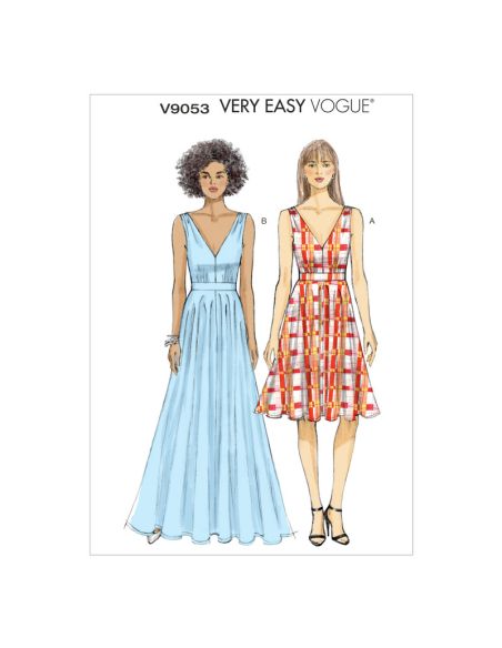 Patron Vogue 9053 E5 - Robes femme maxi et mi-longue avec décolleté en V profond