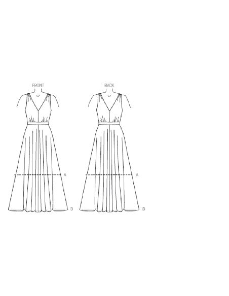 Patron Vogue 9053 E5 - Robes femme maxi et mi-longue avec décolleté en V profond