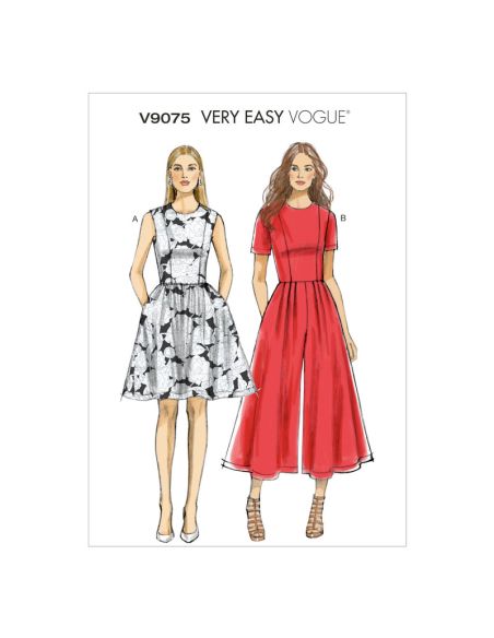 Patron Vogue 9075 A5 - Robe et combinaison à jambe trois-quarts pour femme