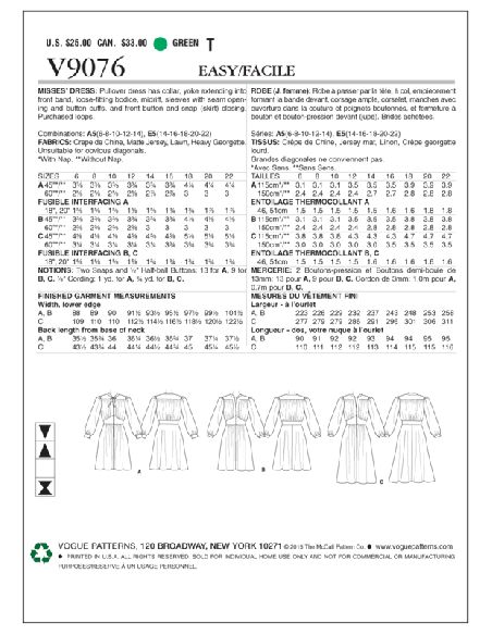 Patron Vogue 9076 E5 - Robes ajustées à manches longues