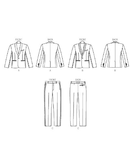 Patron Vogue 9097 MUU - Costume homme : Veste à col châle mono-bouton et pantalon