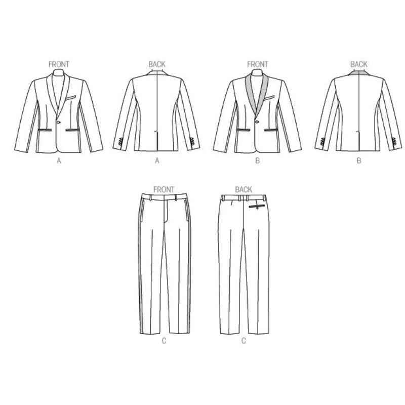 Patron Vogue 9097 MXX - Costume homme : Veste à col châle mono-bouton et pantalon