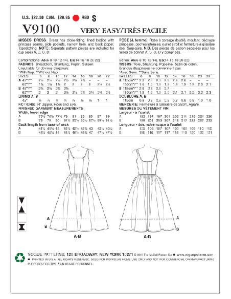 Patron Vogue 9100 E5 - Robe femme avec jupe plissée et bretelles