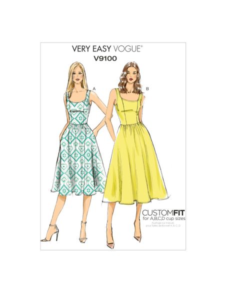 Patron Vogue 9100 E5 - Robe femme avec jupe plissée et bretelles
