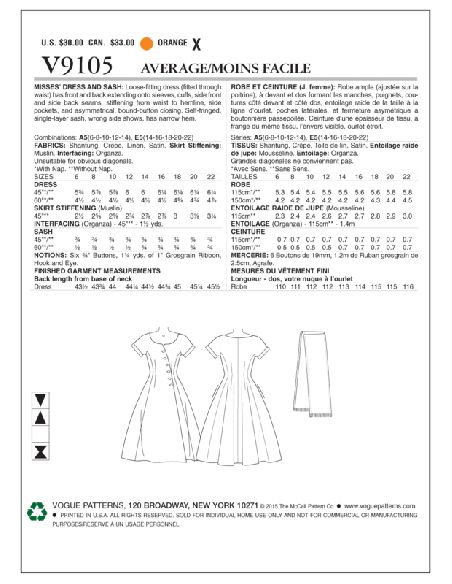 Patron Vogue 9105 A5 - Robe femme style années 1950