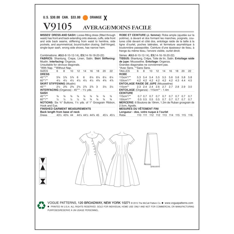 Patron Vogue 9105 E5 - Robe femme style années 1950