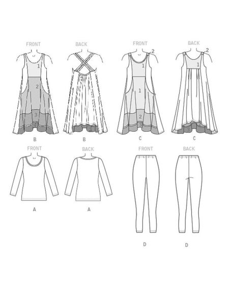 Patron Vogue 9108 Y - Top femme à manches longues, robe avec poches et legging