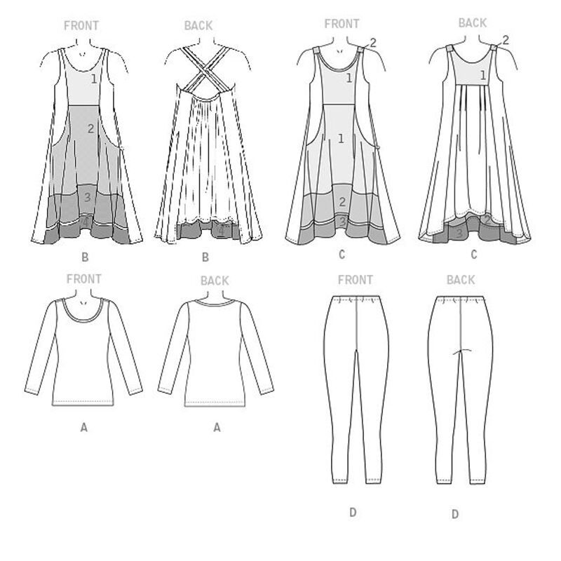 Patron Vogue 9108 ZZ - Top femme à manches longues, robe avec poches et legging