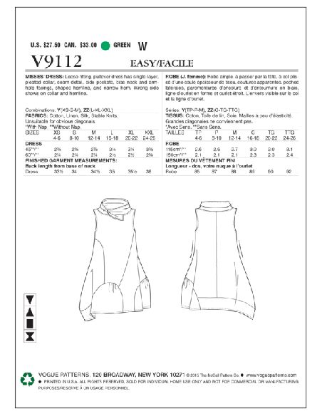 Patron Vogue 9112 Y - Robe femme forme boule avec col cagoule