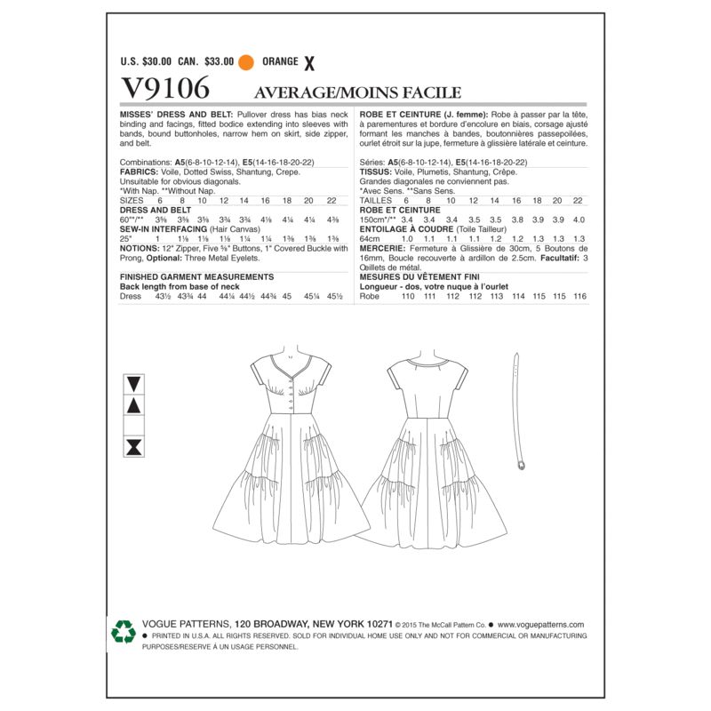 Patron Vogue 9106 A5 - Robe femme inspirée des années 1950