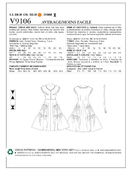Patron Vogue 9106 A5 - Robe femme inspirée des années 1950
