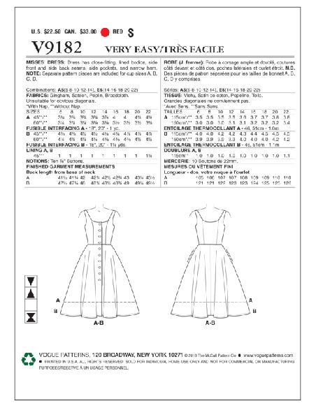 Patron Vogue 9182 A5 - Robe boutonnée sur le devant avec bretelles