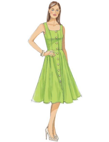 Patron Vogue 9182 E5 - Robe boutonnée sur le devant avec bretelles