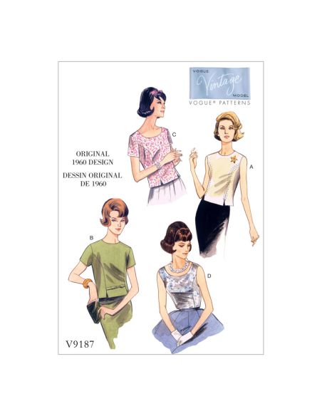 Patron Vogue 9187 A5 - Tops femme style années 60