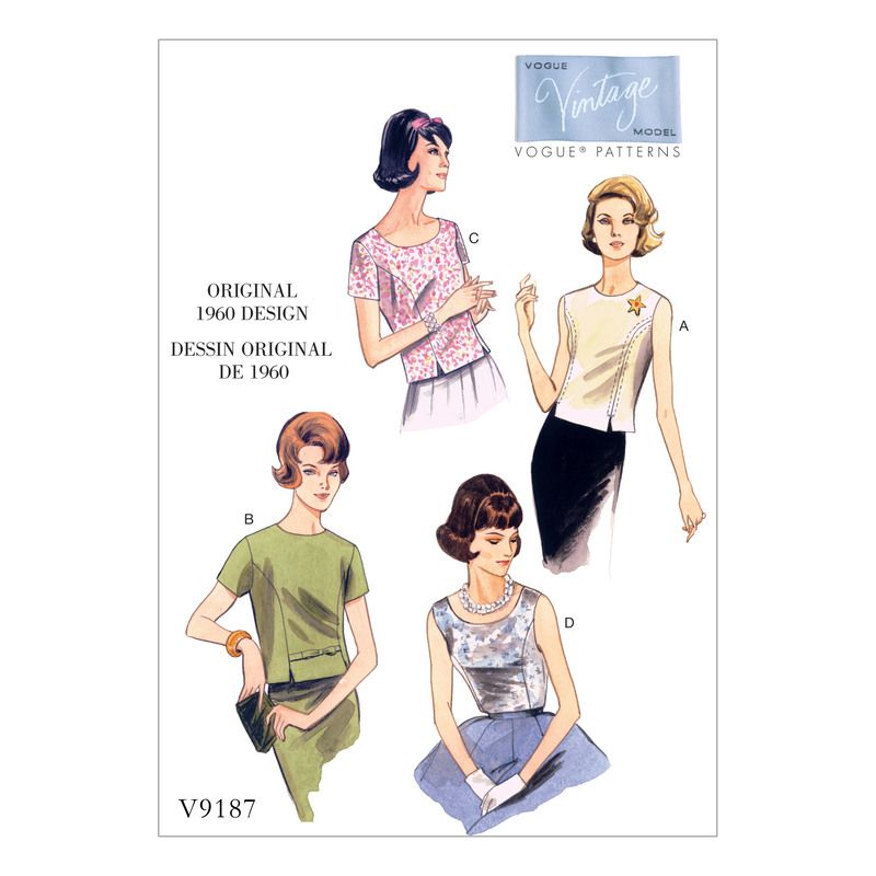 Patron Vogue 9187 E5 - Tops femme style années 60