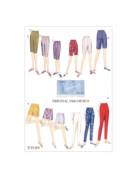 Patron Vogue 9189 A5 - Pantalon, pantacourt et short femme style années 60