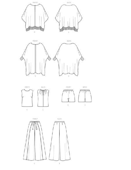 Patron Vogue 9191 ZZ - Ensemble femme : Ponchos, top, pantalon et short