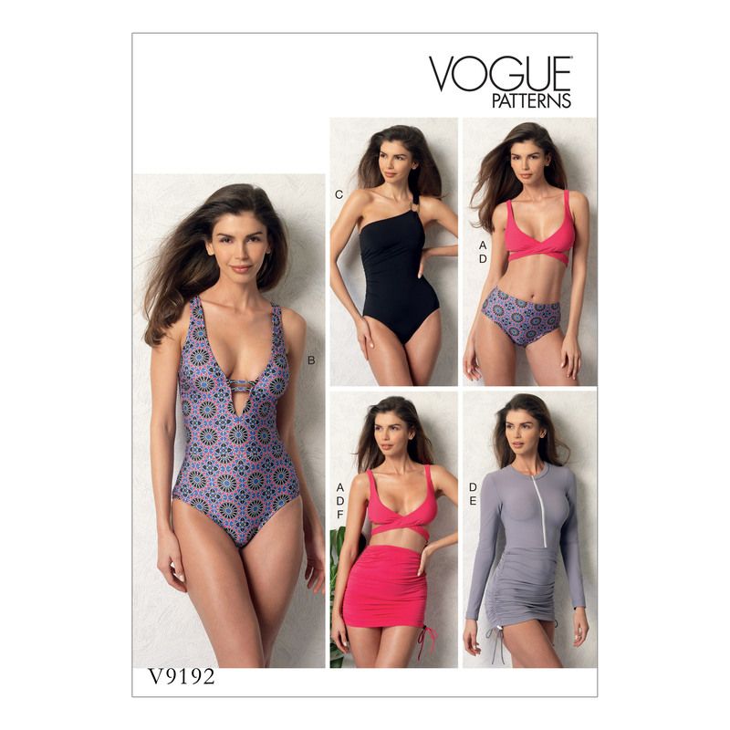 Patron Vogue 9192 A5 - Maillots de bain femme - Bikini, Monokini, Une pièce, Tankini et robe de plage