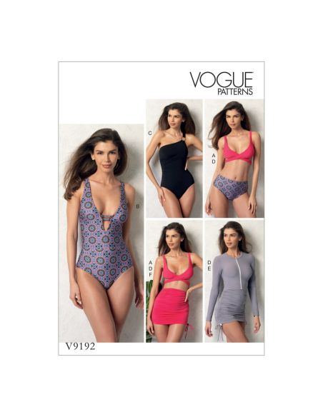 Patron Vogue 9192 E5 - Maillots de bain femme - Bikini, Monokini, Une pièce, Tankini et robe de plage