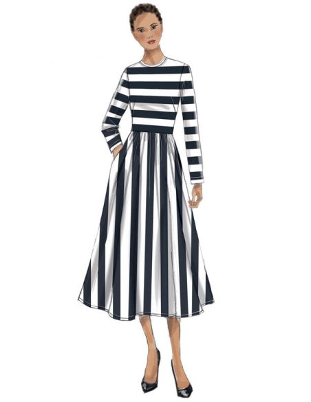 Patron Vogue 9197 A5 - Robes femme à col rond avec jupe plissée