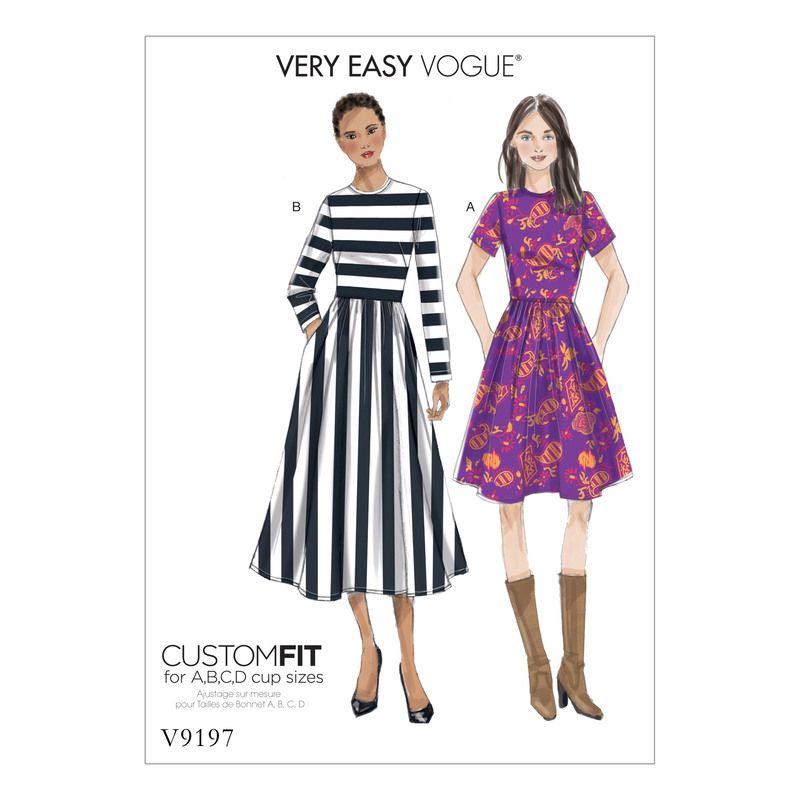 Patron Vogue 9197 A5 - Robes femme à col rond avec jupe plissée