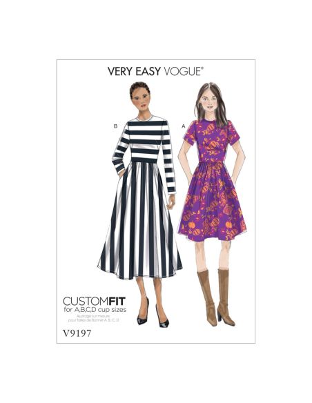 Patron Vogue 9197 A5 - Robes femme à col rond avec jupe plissée