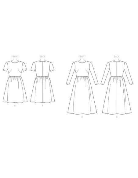 Patron Vogue 9197 A5 - Robes femme à col rond avec jupe plissée