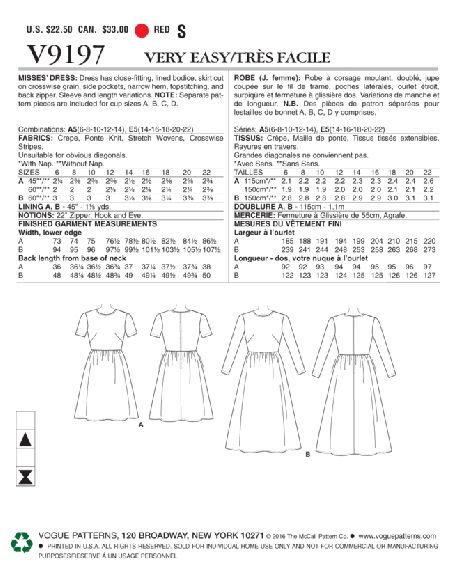 Patron Vogue 9197 A5 - Robes femme à col rond avec jupe plissée