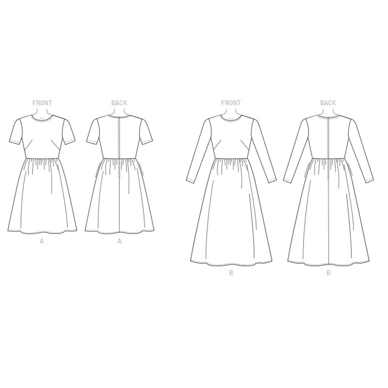 Patron Vogue 9197 A5 - Robes femme à col rond avec jupe plissée