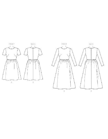 Patron Vogue 9197 A5 - Robes femme à col rond avec jupe plissée