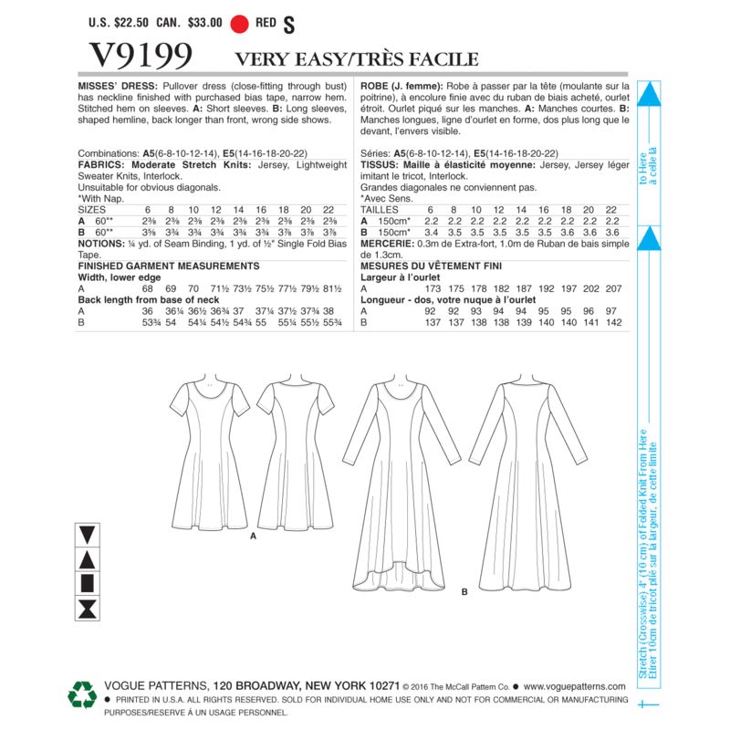 Patron Vogue 9199 E5 - Robes femme à coutures princesse