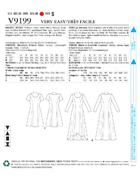 Patron Vogue 9199 E5 - Robes femme à coutures princesse