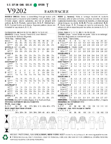 Patron Vogue 9202 E5 - Robes femme à coutures princesse