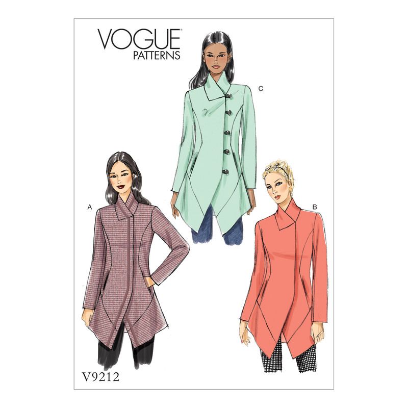 Patron Vogue 9212 E5 - Manteaux femme avec col cygne et coutures princesse