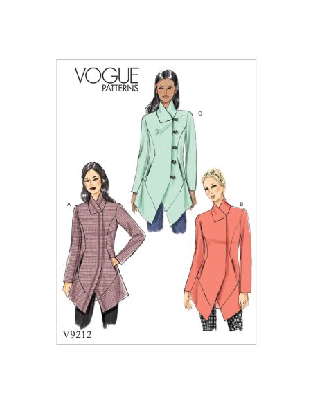 Patron Vogue 9212 E5 - Manteaux femme avec col cygne et coutures princesse