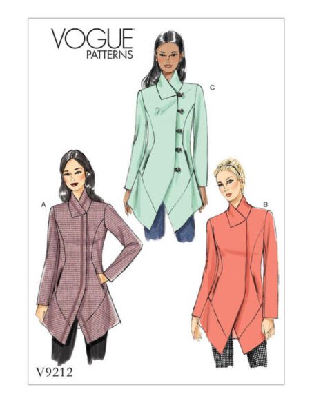 Patron Vogue 9212 E5 - Manteaux femme avec col cygne et coutures princesse