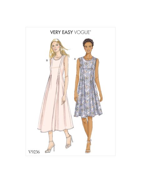 Patron Vogue 9236 A5 - Robe femme avec plis lâchés, disponible en deux longueurs