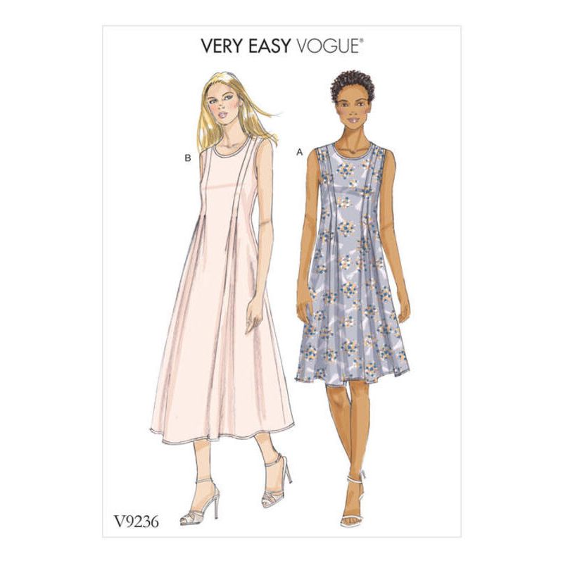 Patron Vogue 9236 E5 - Robe femme avec plis lâchés, disponible en deux longueurs