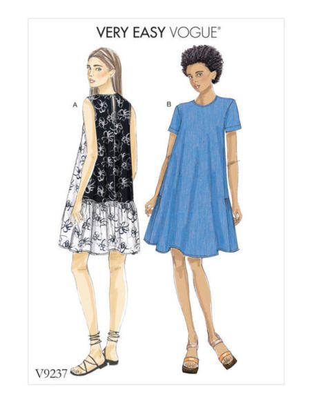 Patron Vogue 9237 Y - Robe trapèze femme, disponible avec ou sans mancherons