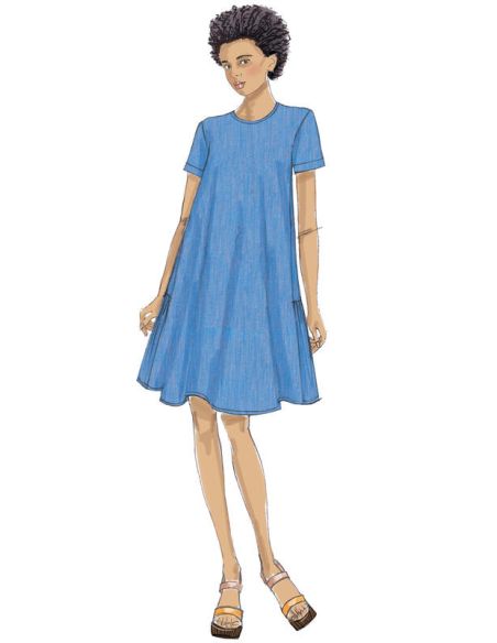 Patron Vogue 9237 Y - Robe trapèze femme, disponible avec ou sans mancherons